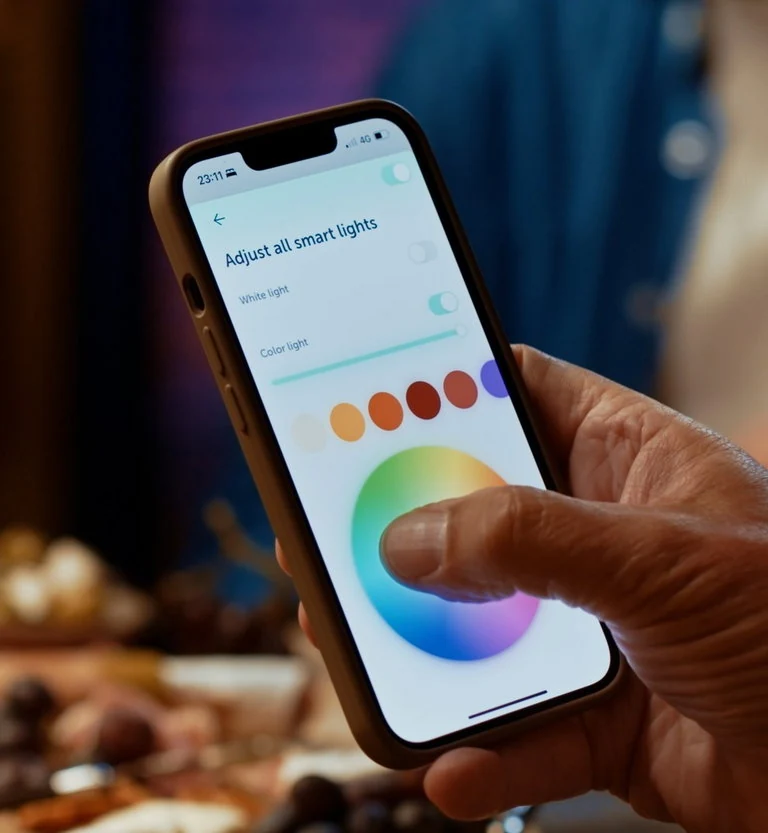Slimme in-lite tuinverlichting bedienen met de app op een telefoon