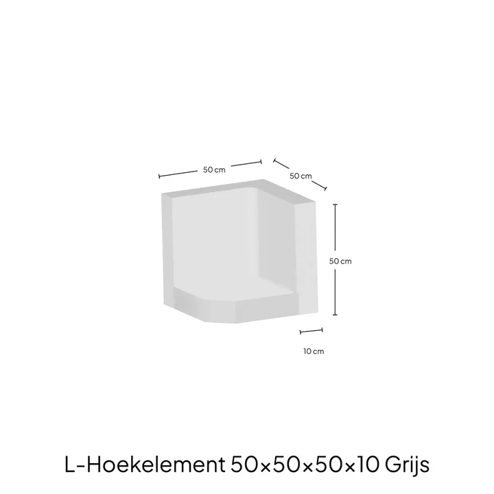 Hoek-L-Elementx10cm Zichtbeton 50x50x50cm