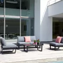Cadiz loungeset in zwart aluminium met grijs polyester kussens en loungetafel