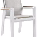 Set van 6 Alicante stapelbare tuinstoelen in wit aluminium en textilene en polywood armleuning