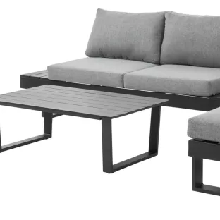 Cadiz loungeset in zwart aluminium met grijs polyester kussens en loungetafel