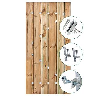 Tuindeur Privacy grenen groen geïmpregneerd met RVS inbouwslotset 90 x 195 cm