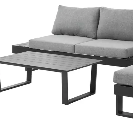 Cadiz loungeset in zwart aluminium met grijs polyester kussens en loungetafel