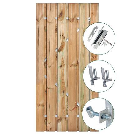Tuindeur Privacy grenen groen geïmpregneerd met RVS inbouwslotset 90 x 195 cm