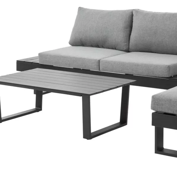 Cadiz loungeset in zwart aluminium met grijs polyester kussens en loungetafel