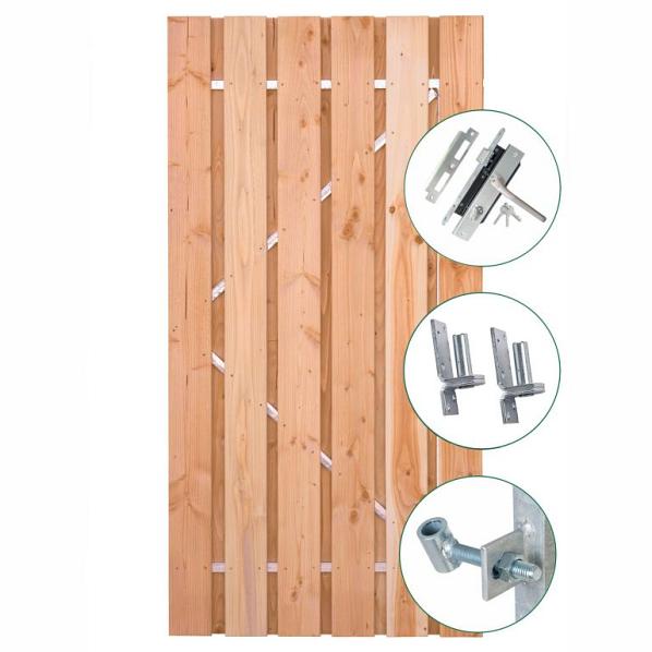 Tuindeur Privacy Douglas met RVS inbouwslotset 90 x 195 cm